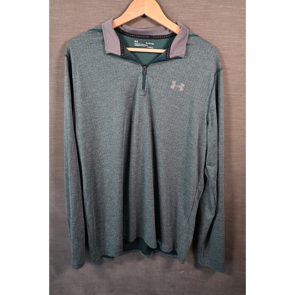 Under Armour Mens Threadborne HeatGear 1/4 Zip Pullover Green Herringbone XL